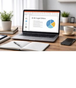 A picture of a laptop showing a Presentation on AI and Ethics
