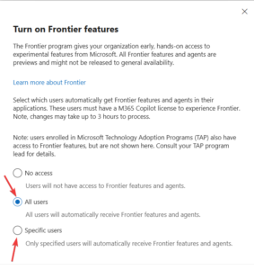 Turn on Frontier features. Either for specific individuals or everyone. 